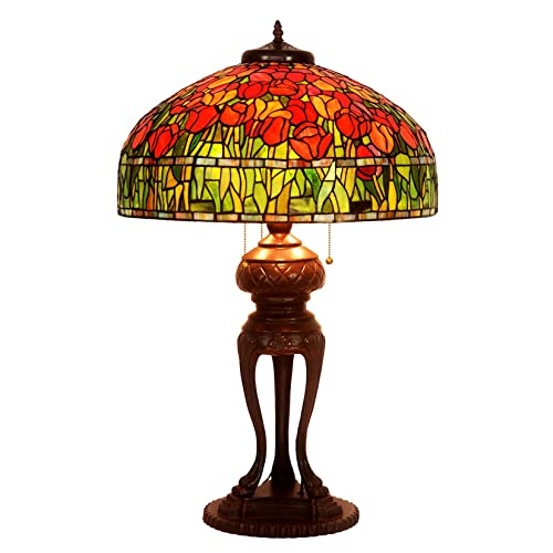 PUFAHAU 20" Rose Libelle Tulpe Glyzinien Traube Lilie Apfel Blume Lotus Tiffany Buntglas Tischlampe Schreibtisch Lesen Schlafzimmer Nachttisch Studie Akzentlampe Für Mädchen Wohn(Tulpe) von PUFAHAU