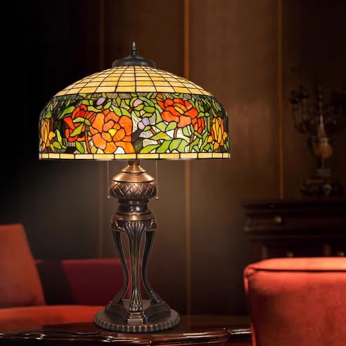 PUFAHAU 20" Rose Libelle Tulpe Glyzinien Traube Lilie Apfel Blume Lotus Tiffany Buntglas Tischlampe Weihnachtsbeleuchtung Für Mädchen Wohnzimmer Kommode Schreibtisch Lesen Schlaf(Rote Rose) von PUFAHAU