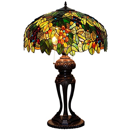 PUFAHAU 20" Rose Libelle Tulpe Glyzinien Traube Lilie Apfel Blume Lotus Tiffany Buntglas Tischlampe Weihnachtsbeleuchtung Für Mädchen Wohnzimmer Kommode Schreibtisch Lesen Schlaf(Traube) von PUFAHAU