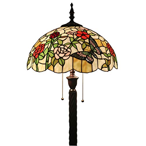 PUFAHAU Tiffany-Stil Pastorale Stehlampe 16 Zoll Breit Blumen Buntglas 2 Licht 63 Zoll Hoch Legierung Basis Stehlampen Stehlampe Für Wohnzimmer(D) von PUFAHAU