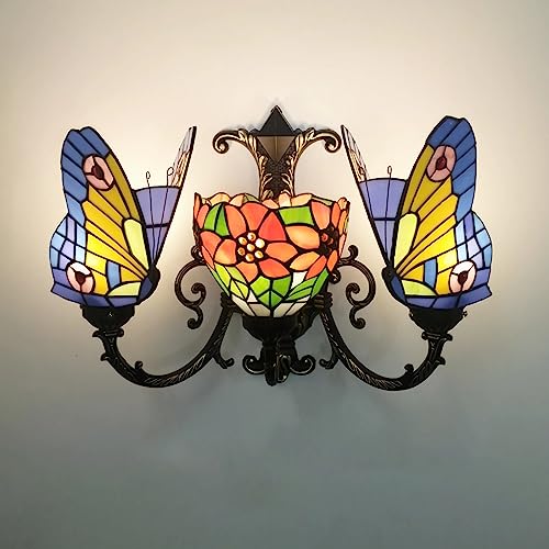 PUFAHAU Wandleuchte Im Tiffany-Stil, Blauer Schmetterling, Buntglas, Nachttisch Für Wohnzimmer, Schlafzimmer, Badezimmer, Flur, Dekorativ, 17(10) von PUFAHAU