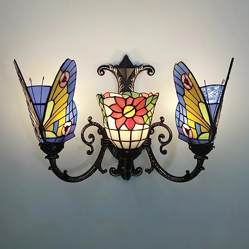 PUFAHAU Wandleuchte Im Tiffany-Stil, Blauer Schmetterling, Buntglas, Nachttisch Für Wohnzimmer, Schlafzimmer, Badezimmer, Flur, Dekorativ, 17(4) von PUFAHAU