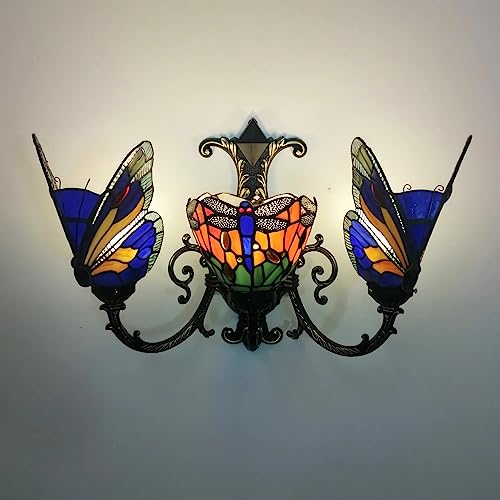 PUFAHAU Wandleuchte Im Tiffany-Stil, Blauer Schmetterling, Buntglas, Nachttisch Für Wohnzimmer, Schlafzimmer, Badezimmer, Flur, Dekorativ, 29(15) von PUFAHAU