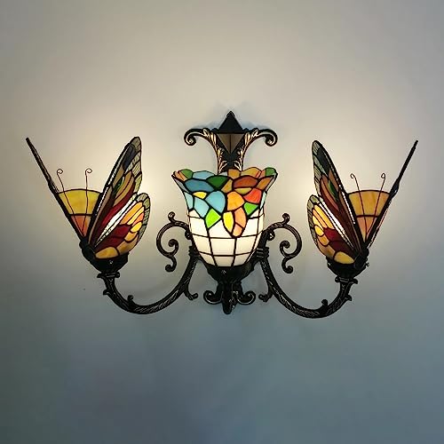 PUFAHAU Wandleuchte Im Tiffany-Stil, Blauer Schmetterling, Buntglas, Nachttisch Für Wohnzimmer, Schlafzimmer, Badezimmer, Flur, Dekorativ, 29(20) von PUFAHAU