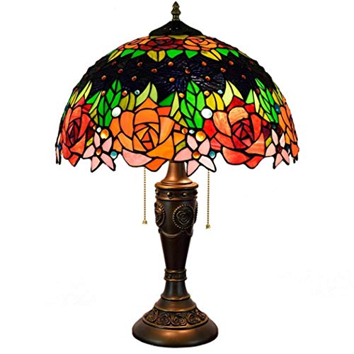 Tiffany-Stil Tischlampe 16 Zoll Pastoral Traubenrose Buntglasschirm Harzsockel Schreibtischlampen Beleuchtung Für Schlafzimmer Handgefertigtes Geschenk,Rose von PUFAHAU