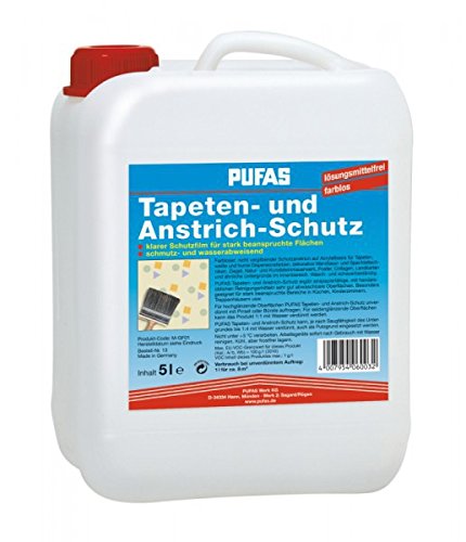 PUFAS Tapetenschutz und Anstrichschutz 5 Liter, Transparent, Wasserabweisend, Scheuerbeständig, Glänzend, Tapeten, Wand, Anstrich von PUFAS