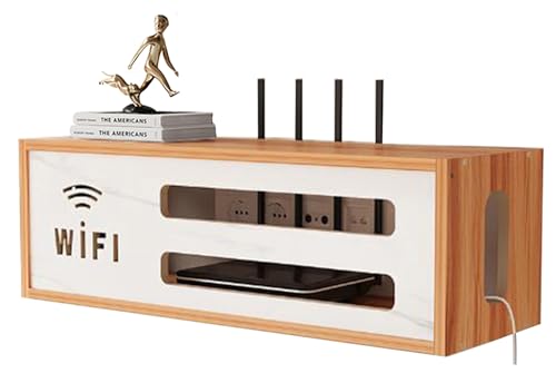 PUIOTEAI Router Schrank, WiFi Box, Aufbewahrungsbox für Verstecken Router und Kabel, Router Regal, TV Kabel Organizer Wand Montiertes Router Kasten(Brown) von PUIOTEAI