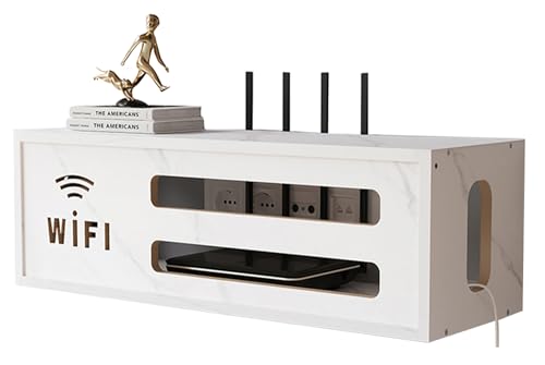 PUIOTEAI Router Schrank, WiFi Box, Aufbewahrungsbox für Verstecken Router und Kabel, Router Regal, TV Kabel Organizer Wand Montiertes Router Kasten(White) von PUIOTEAI