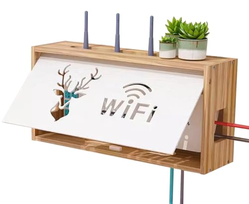 PUIOTEAI Router Verstecken, Router Regal, Router Aufbewahrungsbox, Wandmontierbarer Kabelorganizer, Super Produkt um den Router Samt Kabelsalat in Stilvolleren Art und Weise zu Verstecken(Brown) von PUIOTEAI