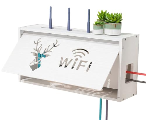 PUIOTEAI Router Verstecken, Router Regal, Router Aufbewahrungsbox, Wandmontierbarer Kabelorganizer, Super Produkt um den Router Samt Kabelsalat in Stilvolleren Art und Weise zu Verstecken(White) von PUIOTEAI