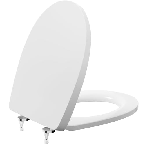 PUKANIUM WC Sitz mit Absenkautomatik, Toilettendeckel Oval, Weiß Klobrille, Klodeckel Absenkautomatik, Toilettenbrille, WC Deckel Soft Close, Familien Toilettensitz, Toilet Seat -SOFETIY SERIE von PUKANIUM