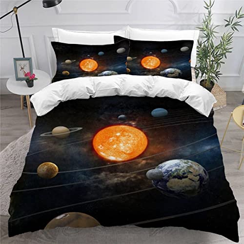 Bettbezug 135x200 Planet 3D Motiv Bettwäsche-Sets kuschelig Leicht Mikrofaser 3 Teilig Universum Bettbezüge versteckter Reißverschluss mit 2 Kissenbezug 80x80cm Jungen Mädchen von PULANG