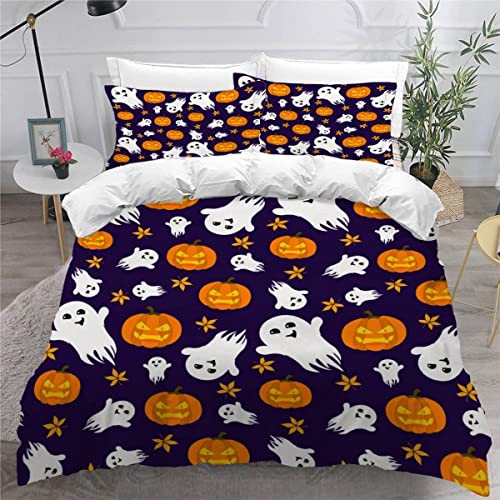 PULANG Bettwäsche 135x200 Halloween 3D Druck Bettbezüge Sets kuschelig Leicht Mikrofaser 3 Teilig Geist Bettbezüge versteckter Reißverschluss mit 2 Kissenbezug 80x80cm Jungen Mädchen von PULANG