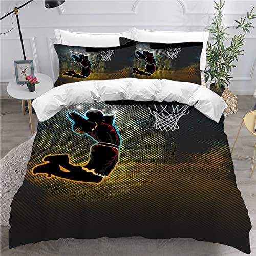 PULANG Bettbezug 155x220 Basketball 3D Motiv Bettwäsche-Sets kuschelig Leicht Mikrofaser 3 Teilig Sport Bettbezüge versteckter Reißverschluss mit 2 Kissenbezug 80x80cm Jungen Mädchen von PULANG