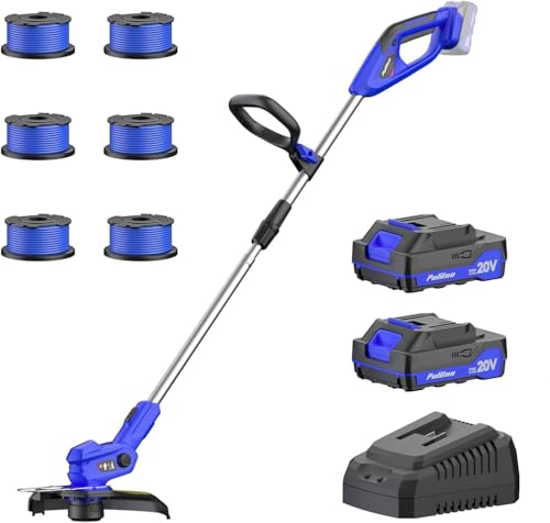 (EU Stock) 20V Cordless Electric Lawn Mower 9000 RPM - 12" Self Propelled Lawn Trimmer with Strap | Includes 2x2.0Ah Li-Ion Batteries with Fast Charger | Lightweight, quiet and low maintenance for gar von PULITUO