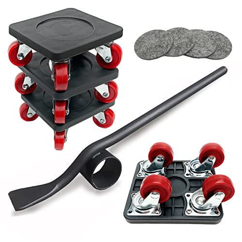 PULLEY Möbel Transportroller Set,Möbelroller mit Möbelheber,Möbeltransportrollen Umzugshelfer,4 Stück Schwerlastgleiter Tragfähigkeit 350kg mit 360° Drehrollen, Heber Möbelgleitersystem von PULLEY