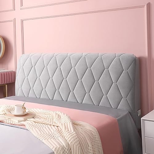 PULME Gepolsterter Kopfteilbezug Für Doppelbett Bett Kopfteil Hussen Für Doppel-/Einzelbett Kopfteil Elastischer Universal Bett Kopfteil Abdeckung Samt-Schonbezug Light gray-200cm(79in) von PULME