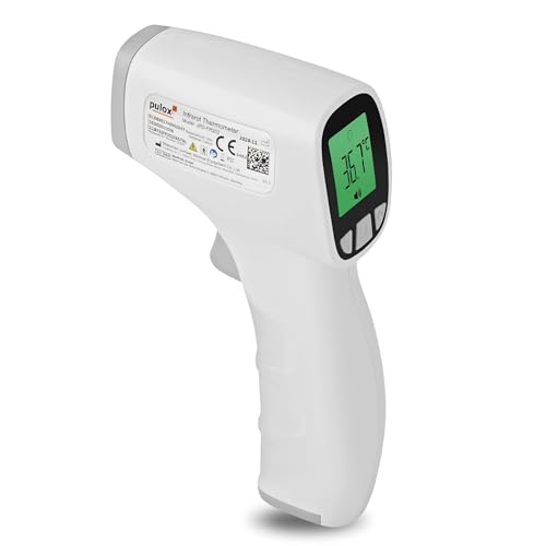 Pulox JPD-FR202 Infrarot-Fieberthermometer - Kontaktloses Stirn- und Oberflächen-Thermometer für Babys und Erwachsene - LCD-Anzeige, Fieberalarm und Speicherabruf von PULOX