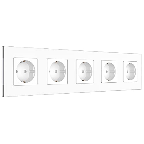PULSAR Steckdose Weiß 5 Fach Glas Unterputzsteckdose EU-Standard 250V / 16 Amp Wandsteckdose mit Kindersicherung 86 x 370mm PULSAR Steckdose Weiß 5 Fach Glas Unterputzsteckdose EU-Standard 250V / 16 Amp Wandsteckdose mit Kindersicherung 86 x 370mm von PULSAR