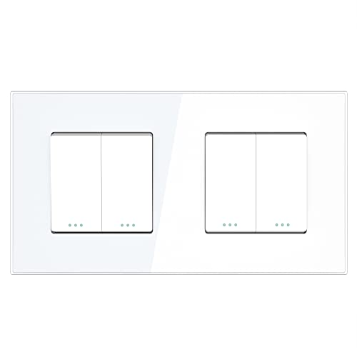 PULSAR Unterputz Lichtschalter 2-Fach Weiß Glas, Doppelter Serienschalter mit Glasrahmen 10A 250V, Doppel Schalter Wandschalter von PULSAR