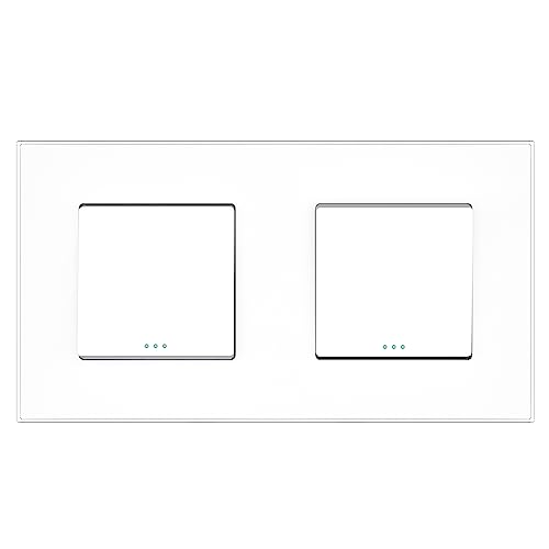 PULSAR Doppel Lichtschalter Weiß Glas Lichtschalter Unterputz Doppelt mit Glasrahmen Doppelschalter 2 Fach UP Ein-/Ausschalter Taste Schalter Ein-Ausschalter/Ein-Ausschalter Kombination von PULSAR