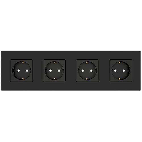 PULSAR Glas Steckdose Schwarz 4 Fach 250V / 16A Schuko 4er Unterputzsteckdose mit Kindersicherung Unterputz Wandsteckdose Vierfachsteckdose 299 x 86mm von PULSAR