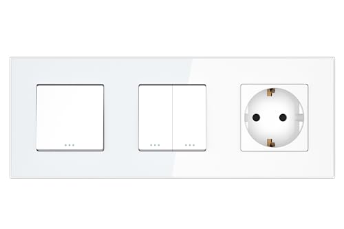 PULSAR Kreuzschalter/Serienwechselschalter/Steckdose 3 Fach Unterputz Weiß Glas - Kreuzschalter/Serien-Wechselschalter/Steckdose Lichtschalter Schalter mit Steckdose 4mm Glas von PULSAR