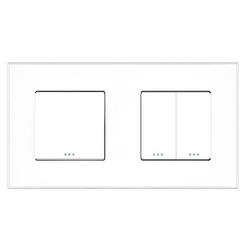 PULSAR Doppelschalter Unterputz Glas Weiß 2-fach, Ein-Ausschalter/Ein-Ausschalter Doppelt Kombination, Lichtschalter/Doppellichtschalter 157x86mm EU-Standard von PULSAR