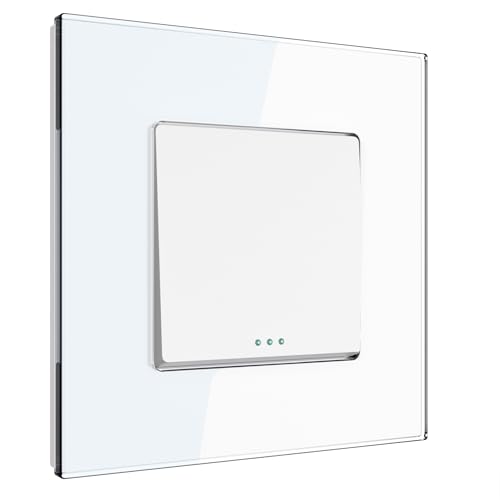 PULSAR Unterputz Lichtschalter Weiß Glas 1-Fach, Schalter mit Glasrahmen 10 A 250V, Wandschalter Ein-Ausschalter Einzeln von PULSAR