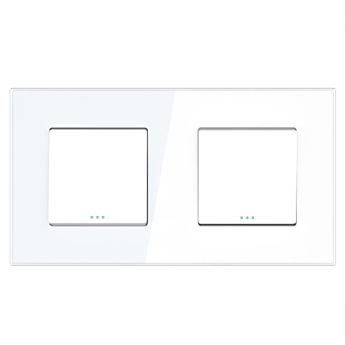 PULSAR Lichtschalter Unterputz Doppelt mit Glasrahmen Doppelschalter Weiß 2 Fach UP Ein-/Ausschalter 4mm gehärtetes Glas Kippschalter Wandschalter Ein-Ausschalter/Ein-Ausschalter Kombination von PULSAR