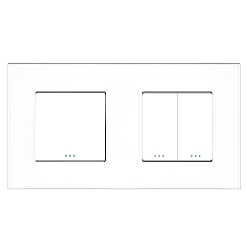 PULSAR Lichtschalter mit Doppel-Wechselschalter Glas Weiß 2 Fach | Schalter Unterputz mit Doppelschalter 2-Wege Taste Schalter Kippschalter Wandschalter Ein-Ausschalter/Wechselschalter Doppelt von PULSAR