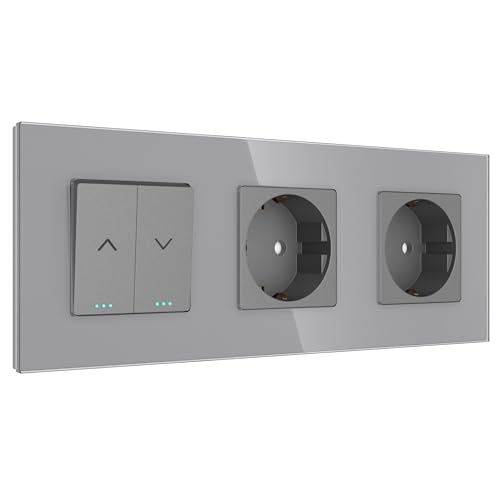 PULSAR Rolladen-/Jalousietaster mit Steckdosen Doppelt Grau Glas Rollladentaster Unterputz mit Steckdosen 3 Fach Rollo/Rouleau/Jalousette/Fensterschutz Taster mit Steckdosen PULSAR Rolladen-/Jalousietaster mit Steckdosen Doppelt Grau Glas Rollladentaster Unterputz mit Steckdosen 3 Fach Rollo/Rouleau/Jalousette/Fensterschutz Taster mit Steckdosen von PULSAR