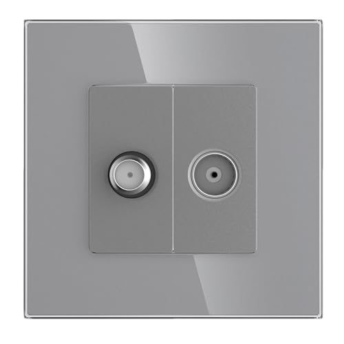 PULSAR Sat Kabel Dose Unterputz mit 1-Fach Rahmen aus Glas Grau Kabel/SAT Anschlussdose Antennendose TV Dose Unterputz TV SAT Kabel Kombination von PULSAR