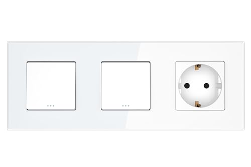 PULSAR Schalter, Wechselschalter, Steckdose Unterputz Weiß Glas 3 Fach - Ein-Aus Schalter/Weckselschalter/Steckdose Lichtschalter von PULSAR