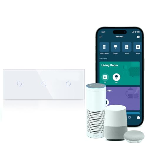 PULSAR Smart Touch Lichtschalter Kompatibel mit Alexa, Google Home Weiß Glas, WLAN-Schalter Unterputz 3 Fach mit Timer, Wifi Touch Lichtschalter Doppelt Smart Life App Steuerung Alexa Zubehör PULSAR Smart Touch Lichtschalter Kompatibel mit Alexa, Google Home Weiß Glas, WLAN-Schalter Unterputz 3 Fach mit Timer, Wifi Touch Lichtschalter Doppelt Smart Life App Steuerung Alexa Zubehör von PULSAR