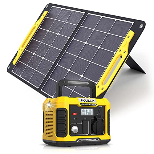 PULSAR Solargenerator 400Wh Tragbare Powerstation 500W (1000W Spitze) mit 100W Solarpanel, Mobile Stromgenerator Notstromaggregat Solar Batterie für Camping Garten Wohnmobil Notfall von PULSAR