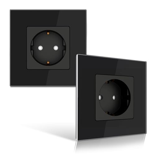 PULSAR Steckdose 1 Fach 2er Pack Wandsteckdose Schwarz Glas Einfach - Unterputzsteckdose 16A mit Glasrahmen Abdeckung und Kindersicherung - Einzelsteckdose Flach Steckdosen Set Komplett PULSAR Steckdose 1 Fach 2er Pack Wandsteckdose Schwarz Glas Einfach - Unterputzsteckdose 16A mit Glasrahmen Abdeckung und Kindersicherung - Einzelsteckdose Flach Steckdosen Set Komplett von PULSAR