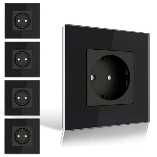 PULSAR Steckdose 1 Fach 5er Pack Wandsteckdose Schwarz Glas Einfach - Unterputzsteckdose 16A mit Glasrahmen Abdeckung und Kindersicherung - Einzelsteckdose Flach Steckdosen Set Komplett PULSAR Steckdose 1 Fach 5er Pack Wandsteckdose Schwarz Glas Einfach - Unterputzsteckdose 16A mit Glasrahmen Abdeckung und Kindersicherung - Einzelsteckdose Flach Steckdosen Set Komplett von PULSAR