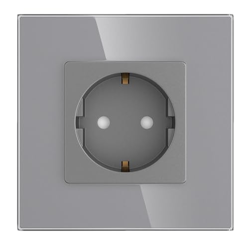 PULSAR Steckdose Grau 1 Fach Unterputz mit Kristall Glas Platte Wandsteckdose 250V / 16 Amp Schuko Einzel-Steckdose mit Kindersicherung 86mm von PULSAR
