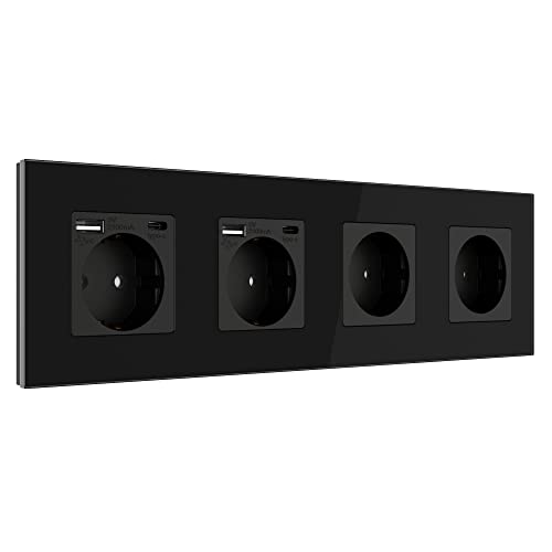 PULSAR Steckdose Mit USB-C Und USB-A Schnell-Ladegerät - 4-Fach Unterputz Schuko 16A - Intelligente Erkennung Wandsteckdose Für Büro Und Zuhause von PULSAR