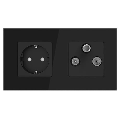 PULSAR TV SAT Radio Antennendose mit Steckdose 2-Fach Schwarz Glas - 3-Loch Multimediadose Unterputz mit Glasrahmen - Anschlussdose für Fernsehen, Satellit, Radio PULSAR TV SAT Radio Antennendose mit Steckdose 2-Fach Schwarz Glas - 3-Loch Multimediadose Unterputz mit Glasrahmen - Anschlussdose für Fernsehen, Satellit, Radio von PULSAR