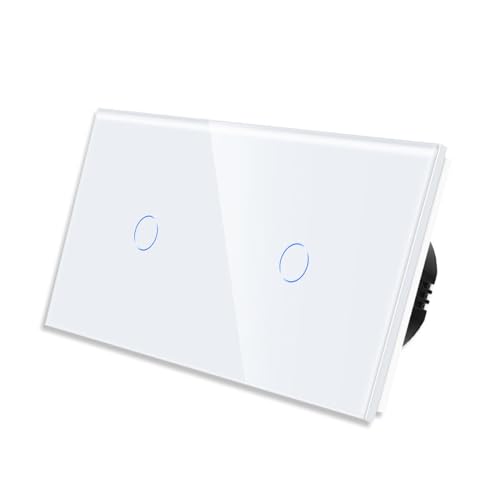 PULSAR Touch Lichtschalter 2 Fach Weiß Unterputz Doppelter Lichtschalter Gehärtete Kristallplatte mit Status-LED Touch Schalter Doppelt Zweifach 110V - 240V / Nicht Smart Schalter von PULSAR