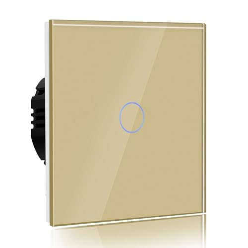PULSAR Touch Lichtschalter Unterputz 1 Fach in Gold Gehärtete Kristallplatte mit LED Hintergrundbeleuchtung 86 x 86 mm Wandschalter Touch Schalter 110V - 240V / Nicht Smart Schalter von PULSAR
