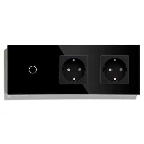 PULSAR Touch Lichtschalter mit Steckdosen 3 Fach Schwarz Glas - Touch Schalter 110V - 240V mit LED Beleuchtung - Schuko Steckdose Unterputz x2 230V 16 A von PULSAR