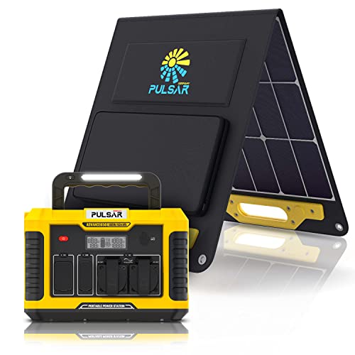 PULSAR Tragbare Powerstation 634Wh 500W Spitzenwert 1000W mit 100W Solar Panel Solargenerator Akku Versorgungsbatterie Stromgenerator für Notstromversorgung Camping Wohnwagen von PULSAR