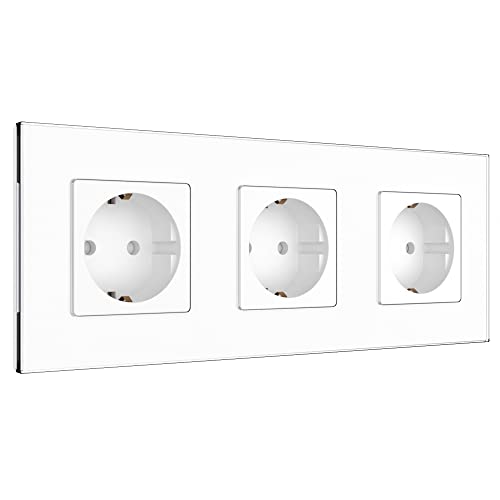 PULSAR Steckdose Weiß 3 Fach Unterputz mit Glas Rahmen Schuko-Steckdose 250V/16A EU-Standard 3er Wandsteckdose Schwarze Steckdosen Kristallglas von PULSAR