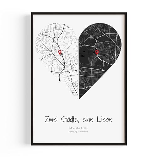 Koordinaten Personalisierte Geschenke für Frauen Bild 2 Karten-Herz Paar Geschenke Bilder — Ideal als Jahrestag Geschenk für Ihn & für Sie — Geschenk Freundin Poster | Überraschungsgeschenk mit Liebe von GiveSmiles