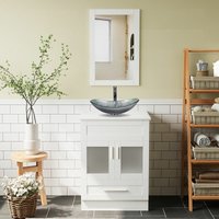 Badezimmer Badmöbel Set Waschtischunterschrank Weiß Badezimmerschrank mit Waschbecken, Badezimmerspiegel und Wasserhahn Set - Weiß, silber - Puluomis von PULUOMIS