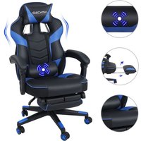 Gaming Stuhl Massage Computer Stuhl pu Leder Executive verstellbare Stühle mit Fußstütze und Lendenwirbelstütze Blau - Blau von PULUOMIS