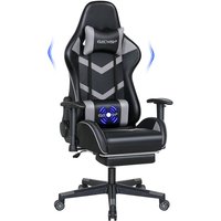 Gaming stuhl mit fußstütze und Massage 150kg Bürostuhl ergonomisch Chefsessel Computerstuhl Drehstuhl leinen Grau&Schwarz - Grau - Puluomis von PULUOMIS